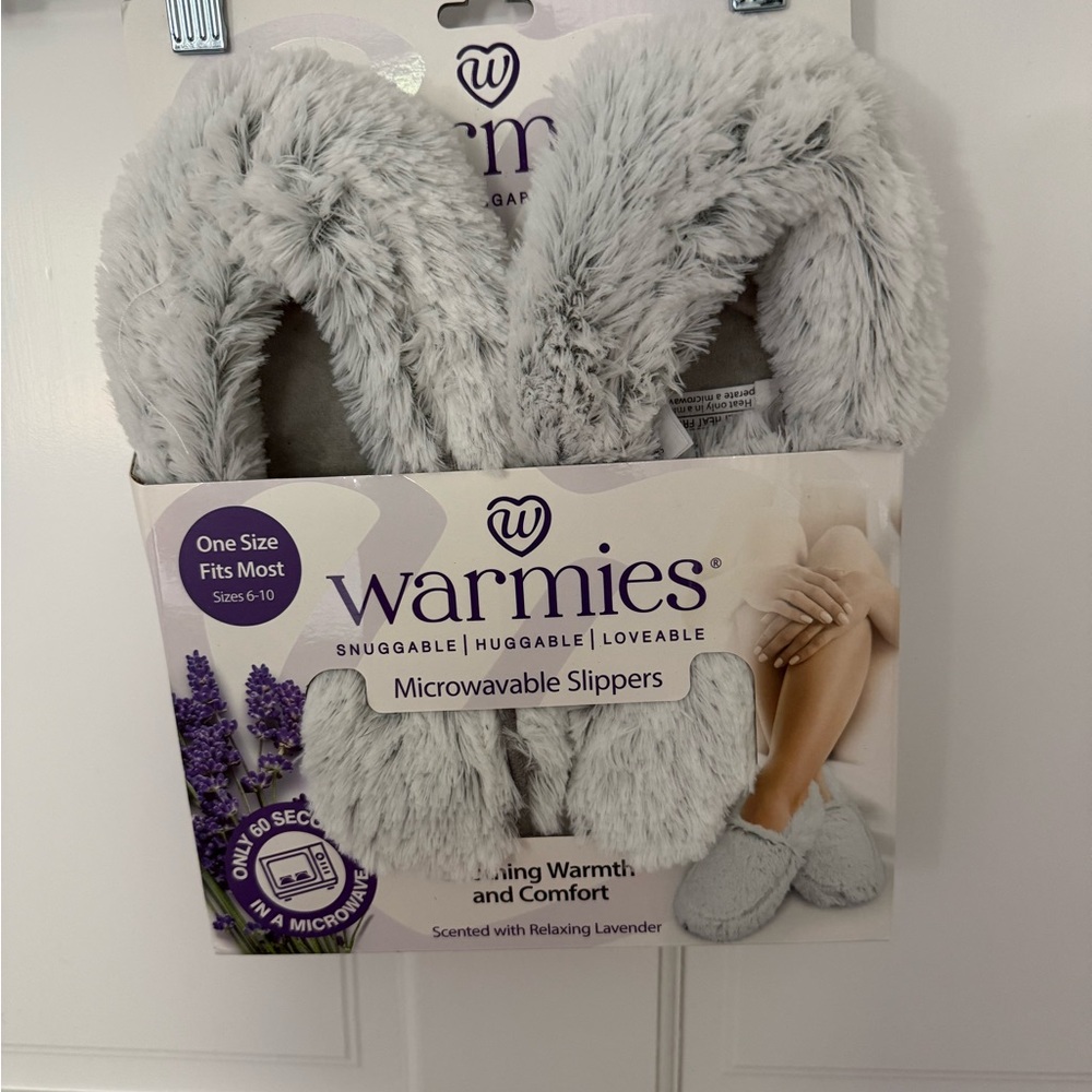Warmies Microwavable Slippers - Soft Gray Plush Comfort